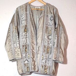 The Icing Womens Vintage Silk Silver Embellished Luxury NYE Bridal Event Jacket